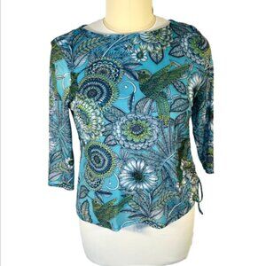 Ruby Rd. - Blouse Women's XL Stretch Mesh 3/4 Sleeve Hummingbird Floral